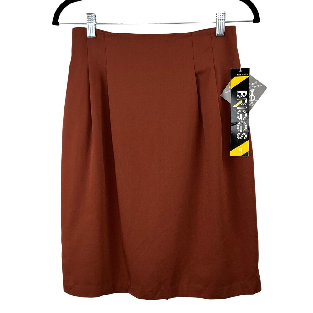 Vintage 90s Briggs New York Brown Knee Length Pleated Career Pencil Skirt NWT 8
